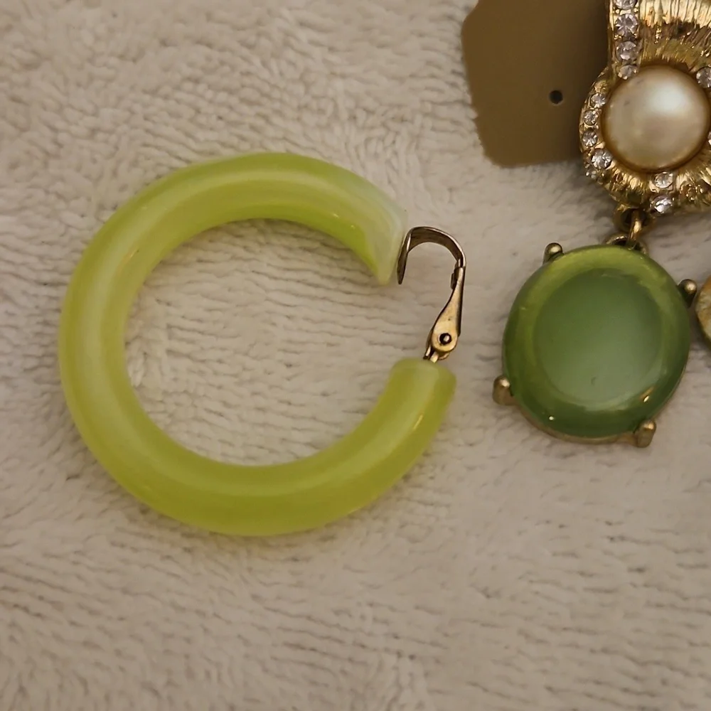 Vintage Six Single Lime Green Dangle Hoop Seashell Earring Collection